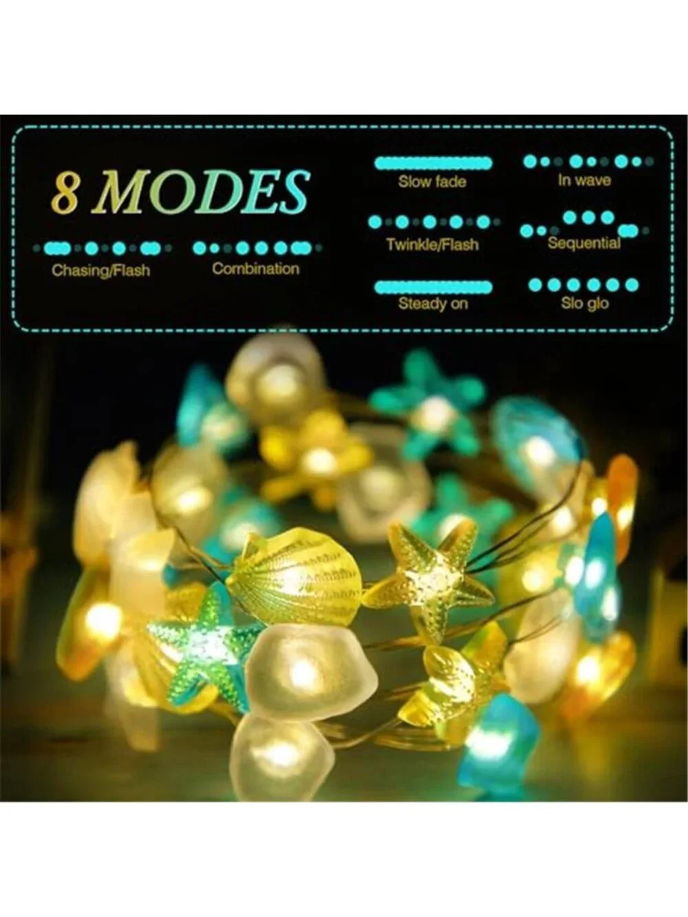 2 Pcs Ocean Beach Themed Sea Life Cute Fairy Decorative String Lights 10 FT